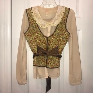 Free People Quilted Corduroy Vest and Silk Tie